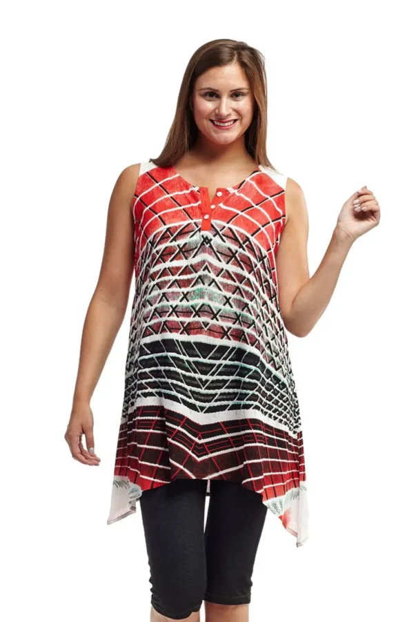 La Cera™ Abstract Printed Sleeveless A-Line Top Fashion