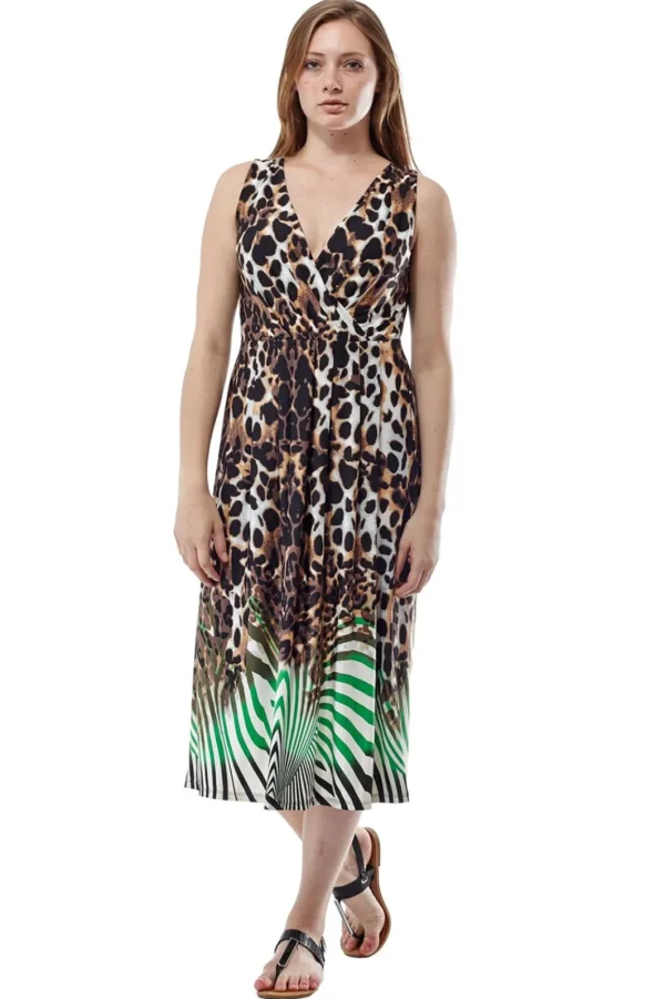 La Cera™ Animal Print Sleeveless Maxi Dress Brown/Green Online