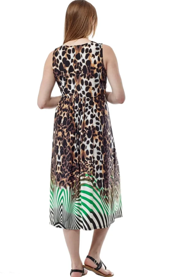 La Cera™ Animal Print Sleeveless Maxi Dress Brown/Green Online