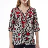 La Cera™ Black And Red Floral Top Black/Red Cheap