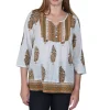 La Cera™ Block Print Cotton Tunic Top Sage Cheap