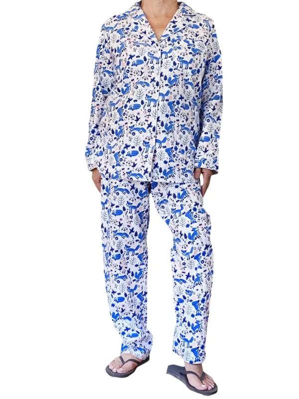 La Cera™ Blue Fox Flannel Pajama Set Best