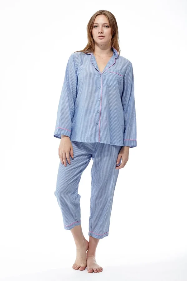 La Cera™ Blue Striped Plus Size Pajamas Flash Sale