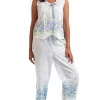 La Cera™ Border Print Sleeveless 100% Cotton Floral Pjs Blue Sale