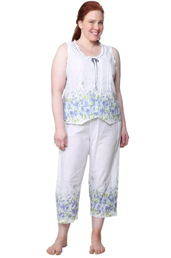 La Cera™ Border Print Sleeveless 100% Cotton Floral Plus Size Pjs Hot