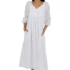 La Cera™ 100% Cotton 3/4 Sleeve Embroidered Gown White/Wht Shop