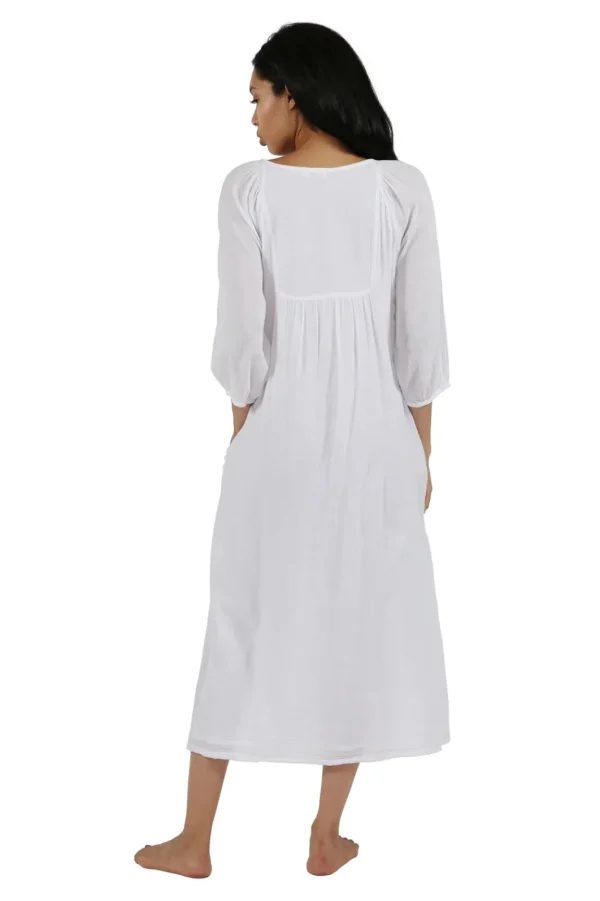 La Cera™ 100% Cotton 3/4 Sleeve Embroidered Gown White/Wht Shop