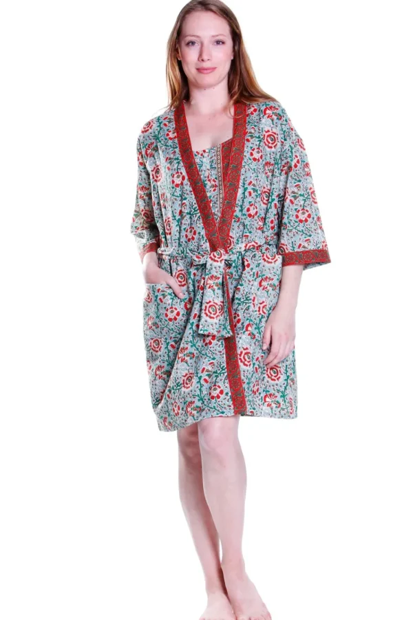 La Cera™ Cotton Celadon/Red Robe Best