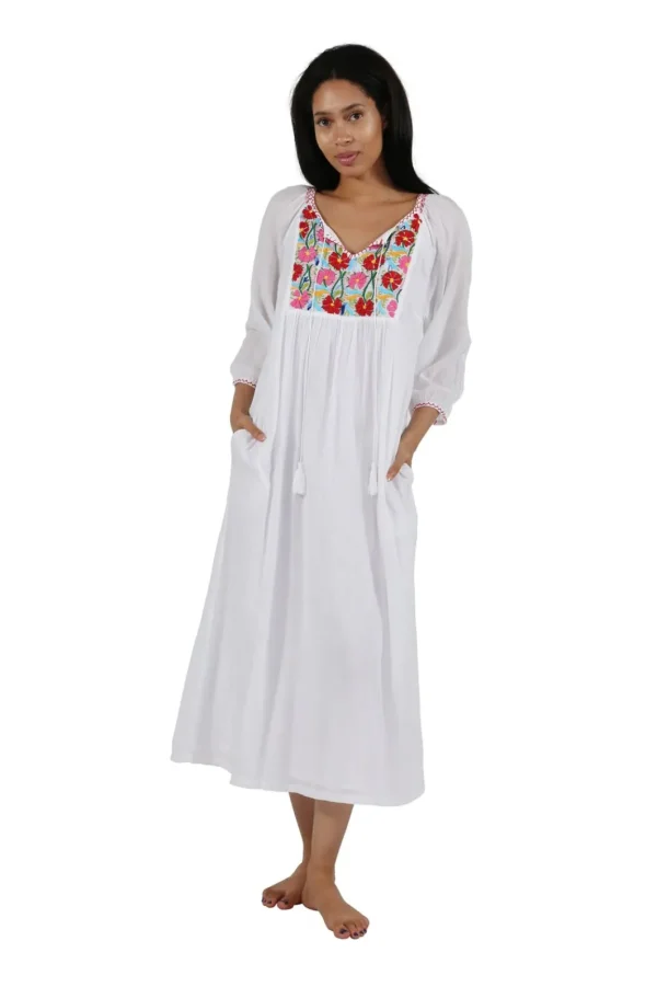 La Cera™ 100% Cotton Embroidered Gown With Lining Sale