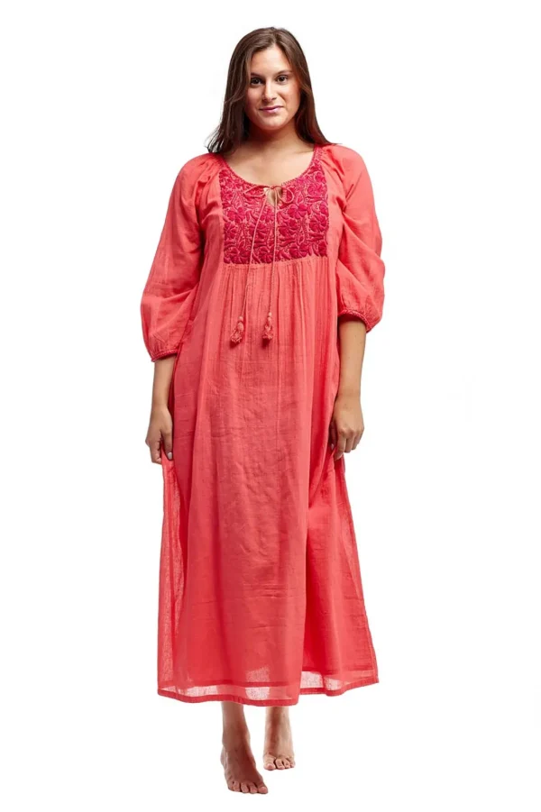 La Cera™ 100% Cotton Embroidered Gown With Lining Sale