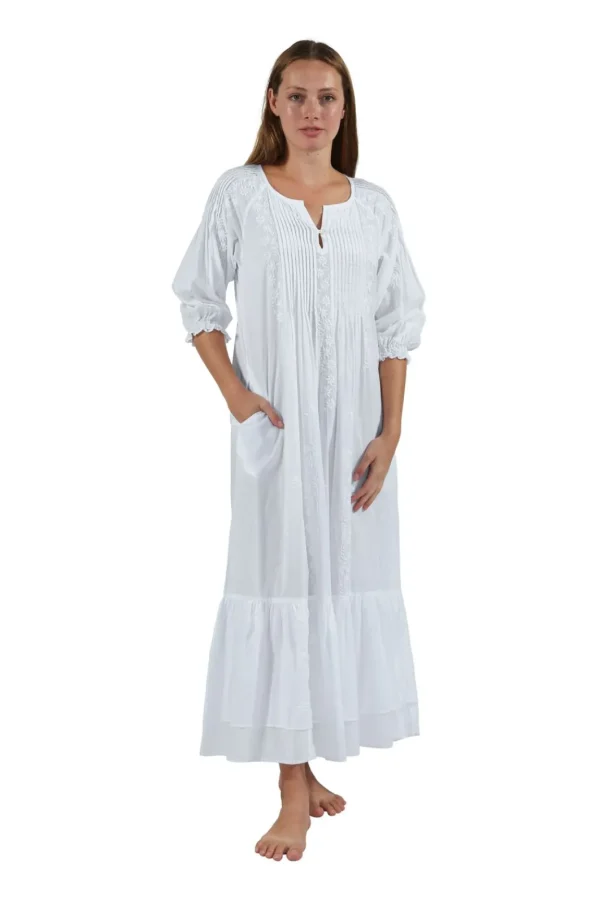 La Cera™ 100% Cotton Embroidered Long Sleeve Gown Store