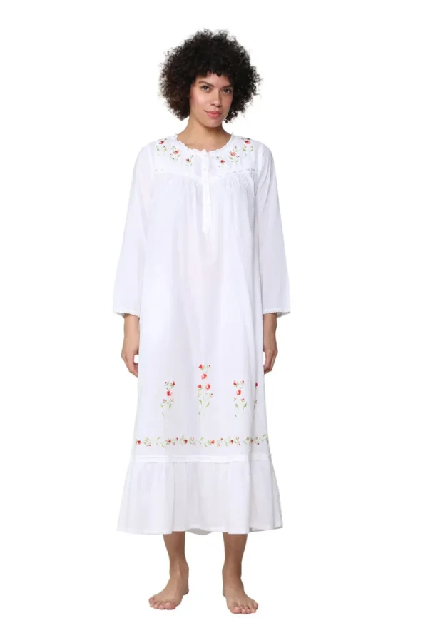 La Cera™ 100% Cotton Embroidered Long Sleeve Gown Outlet