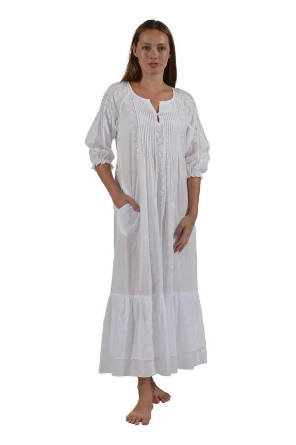 La Cera™ 100% Cotton Embroidered Long Sleeve Gown Store