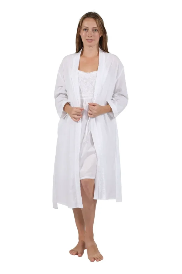 La Cera™ 100% Cotton Embroidered Robe Cheap