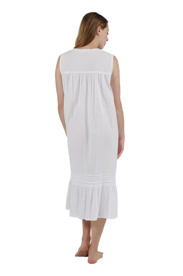 La Cera™ 100% Cotton Embroidered Scoop Neck Gown White New