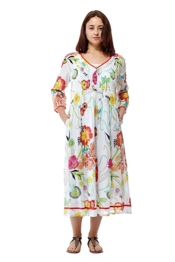 La Cera™ 100% Cotton Floral Print Caftan Cheap