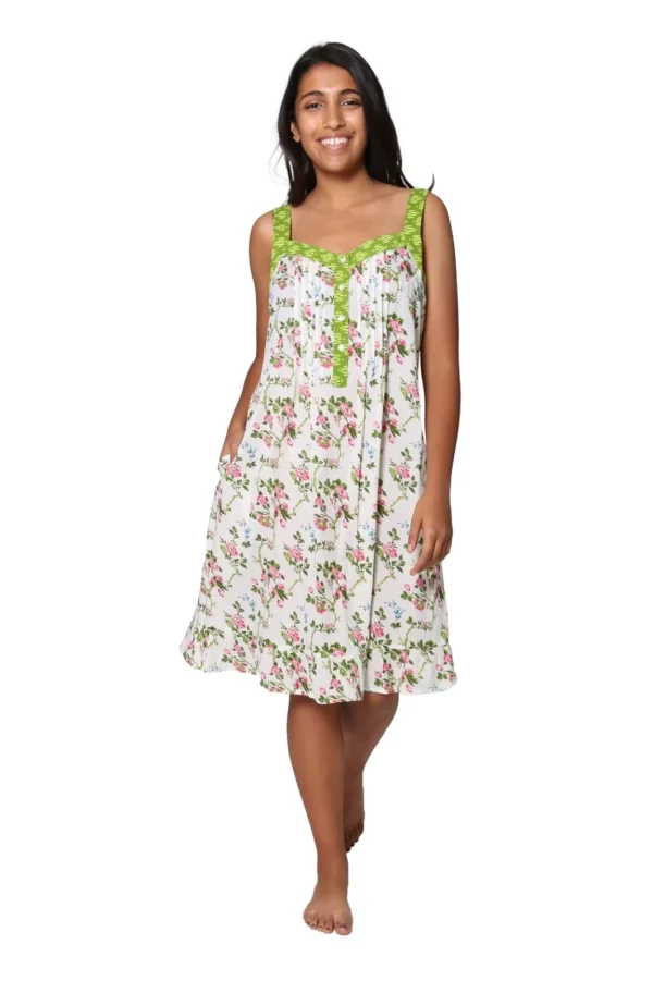 La Cera™ 100% Cotton Floral Print Chemise Ivory Sale