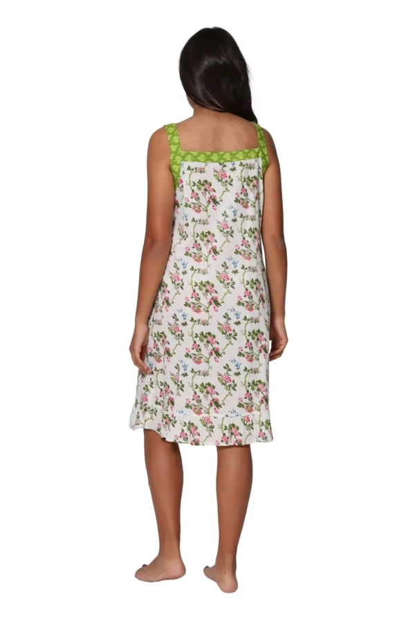 La Cera™ 100% Cotton Floral Print Chemise Ivory Sale