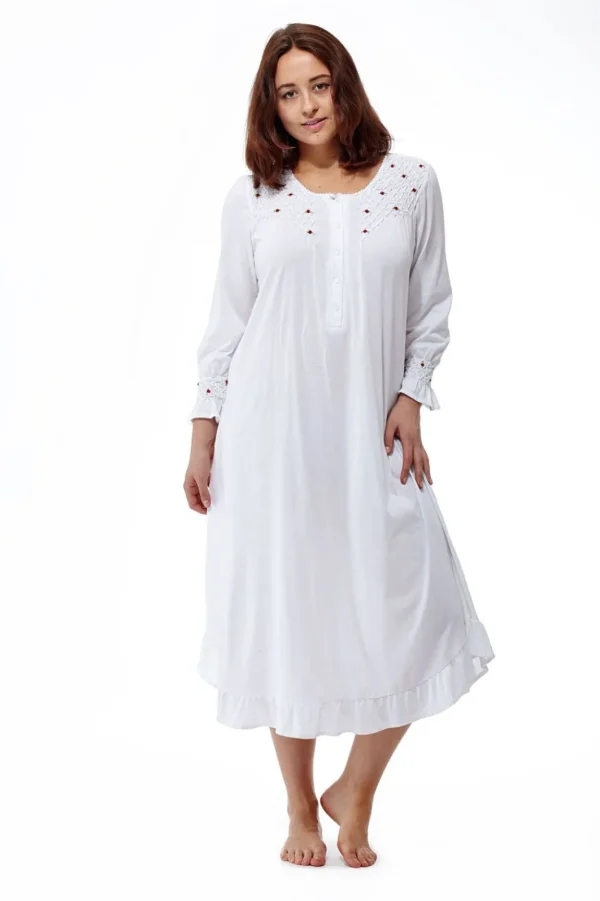 La Cera™ Cotton Knit Gown White Cheap