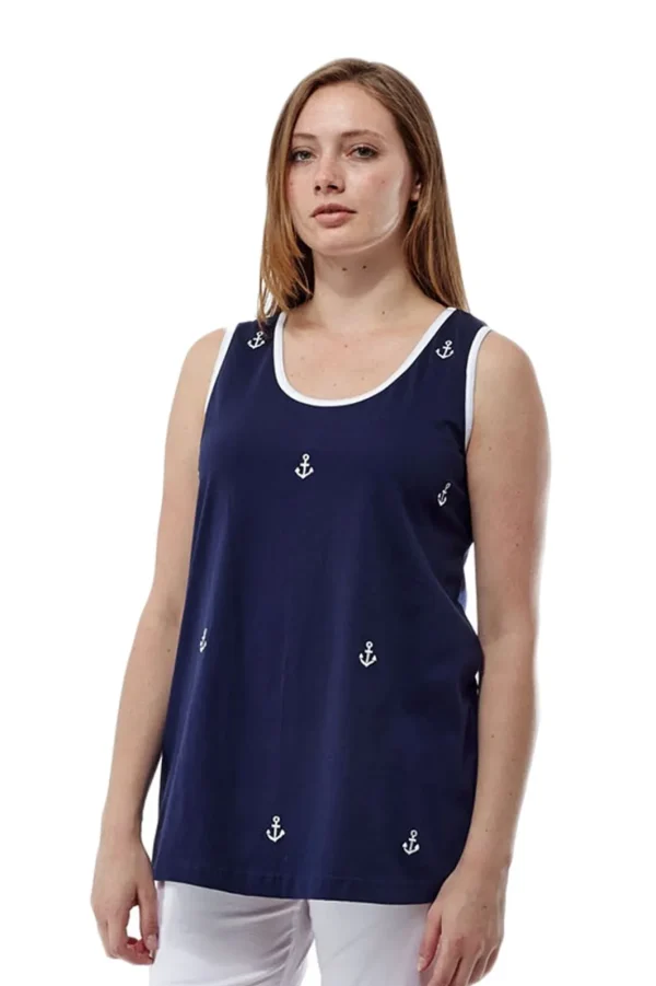 La Cera™ Cotton Knit Tank With Anchor Embroidery Online