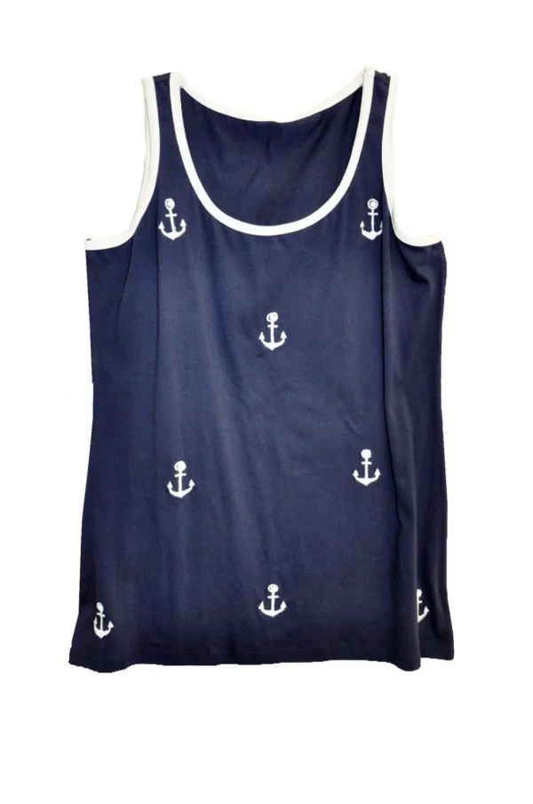 La Cera™ Cotton Knit Tank With Anchor Embroidery - Plus Size Best