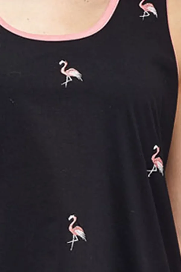 La Cera™ Cotton Knit Tank With Flamingo Embroidery Cheap