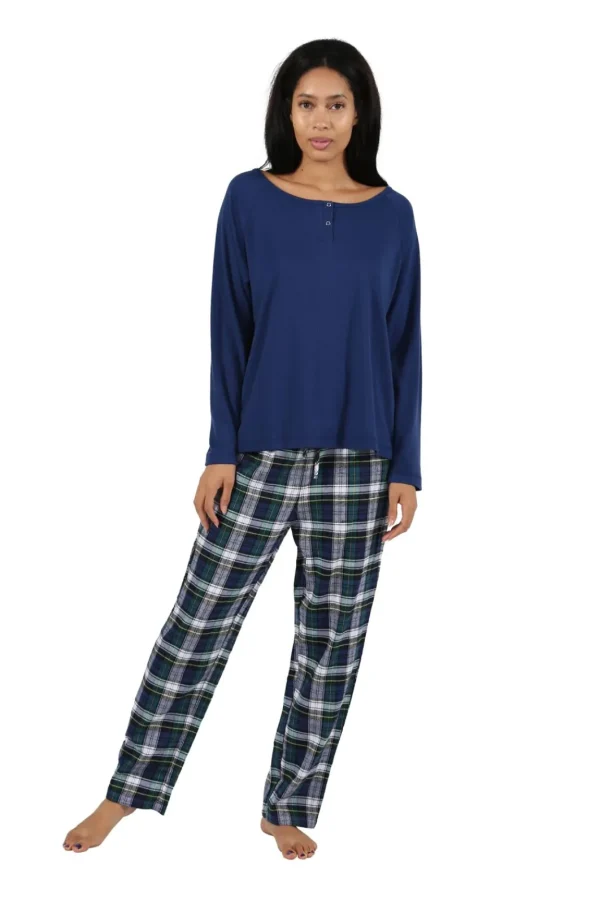 La Cera™ Cotton Knit Top With Flannel Pajama Set Cheap