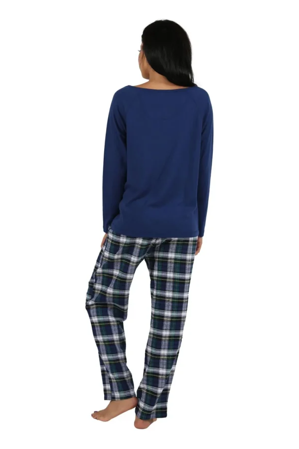 La Cera™ Cotton Knit Top With Flannel Pajama Set Cheap