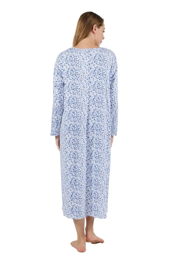 La Cera™ 100% Cotton Mini Floral Cotton Knit Gown Blue Discount