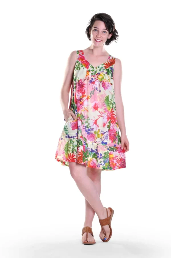 La Cera™ 100% Cotton Multicolored Floral Cotton Chemise Flash Sale