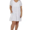 La Cera™ 100% Cotton Plus Size Short Sleeve Embroidered Chemise White/Wht New