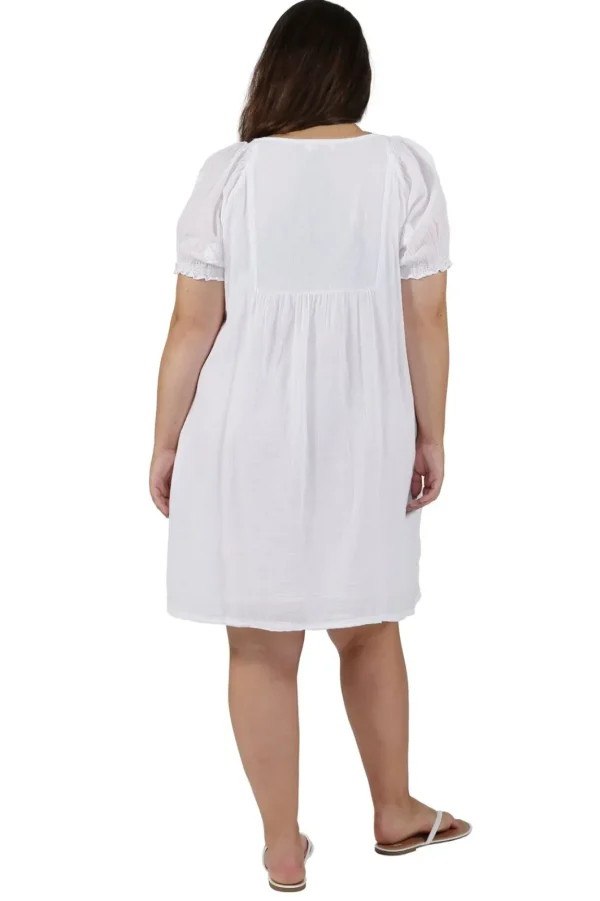 La Cera™ 100% Cotton Plus Size Short Sleeve Embroidered Chemise White/Wht New