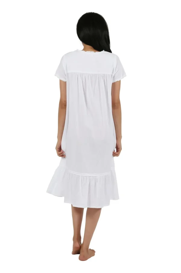 La Cera™ 100% Cotton Short Sleeve Embroidered Gown White New