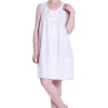 La Cera™ 100% Cotton Sleeveless Embroidered Chemise White Cheap