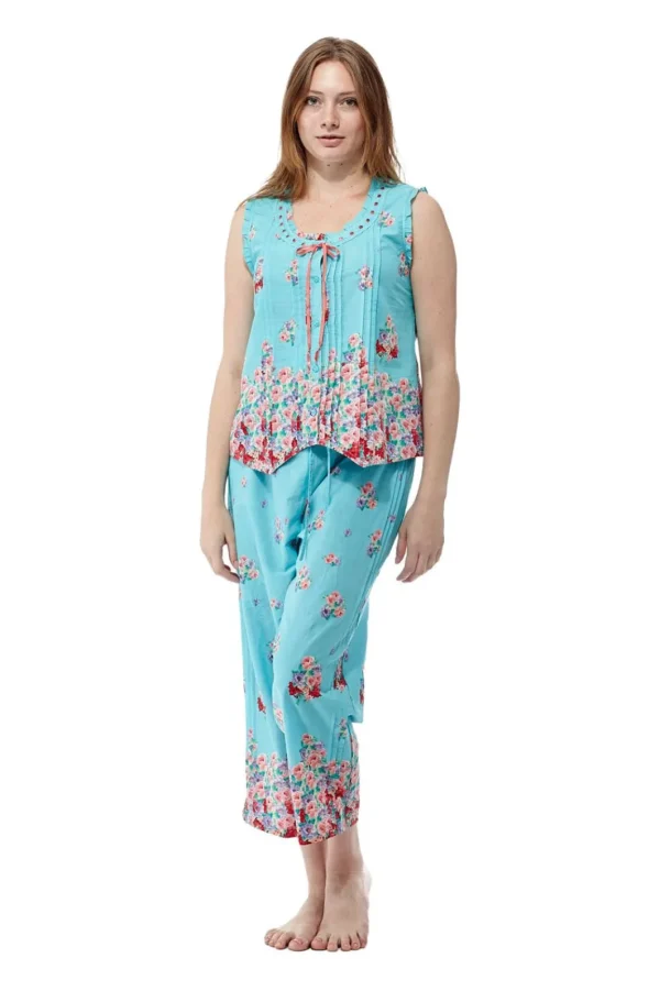 La Cera™ 100% Cotton Sleeveless Floral Pjs Clearance