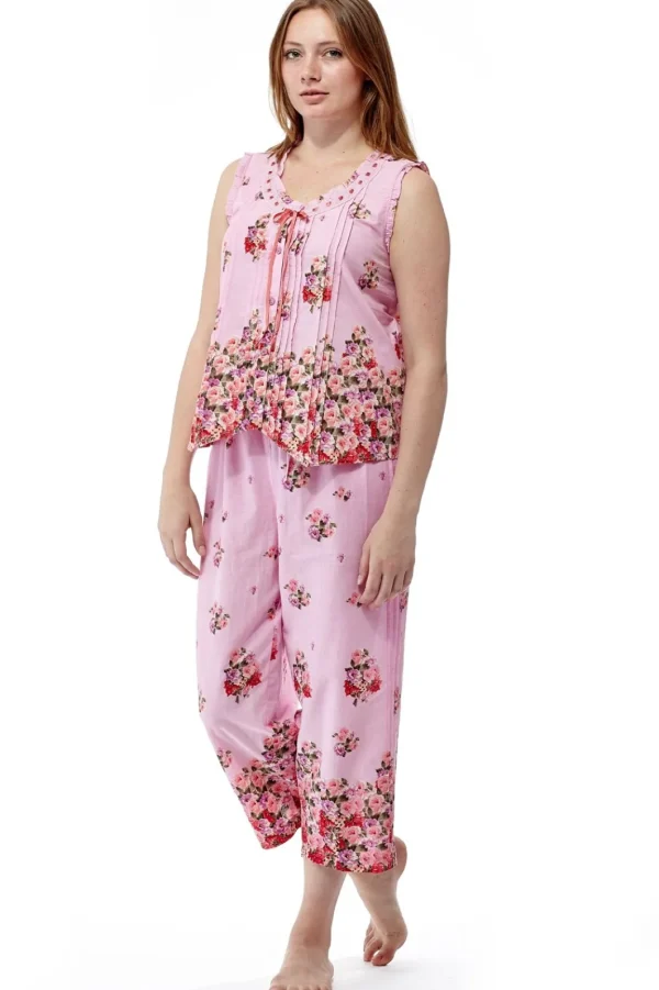 La Cera™ 100% Cotton Sleeveless Floral Pjs Clearance