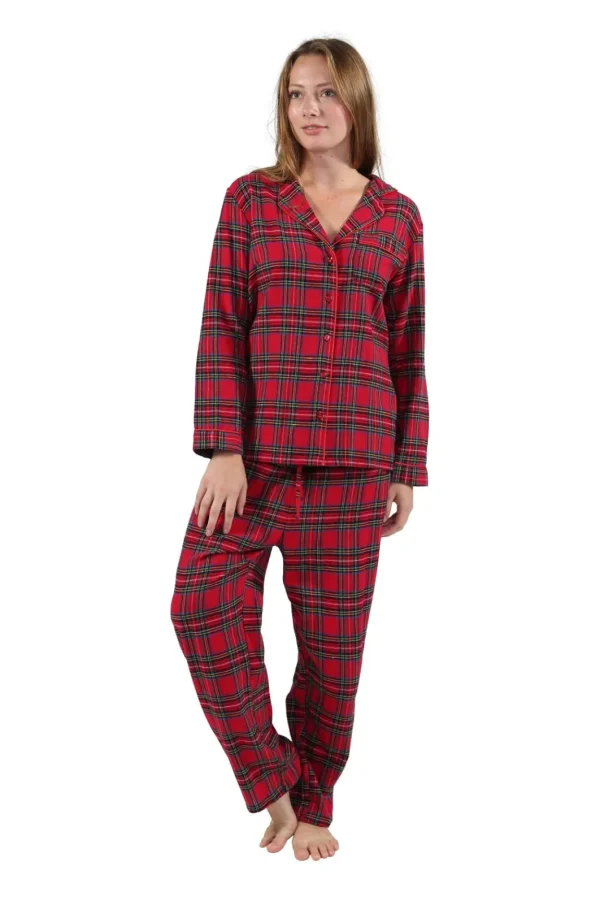 La Cera™ 100% Cotton Yarn Dyed Plaid Flannel Pajama Set Clearance