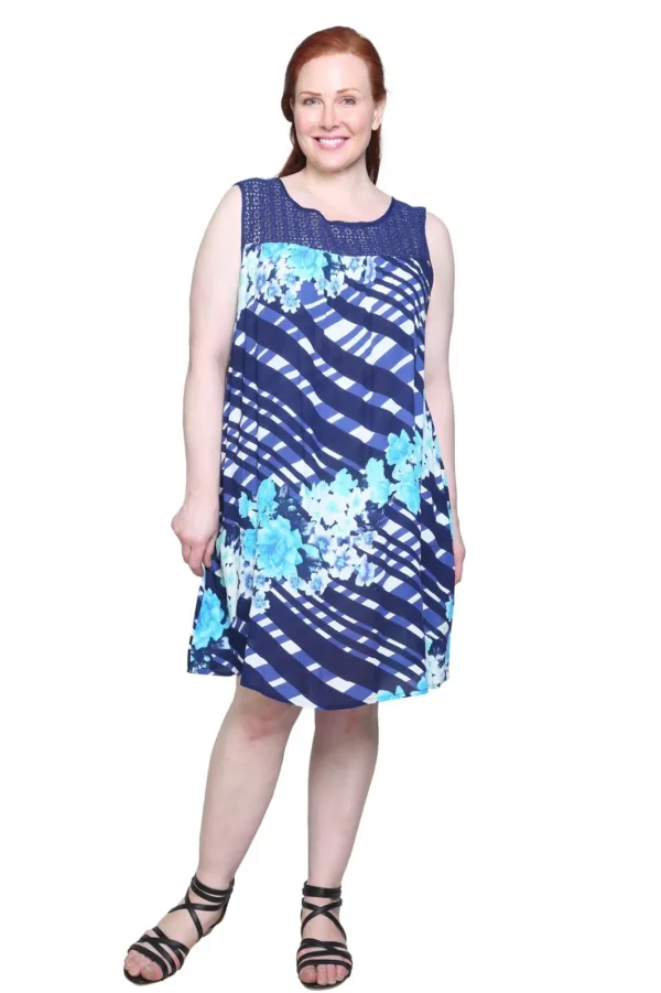 La Cera™ Crochet Yoke Geometrical Print Dress Discount