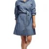 La Cera™ Denim Belted Shirt Dress Sale