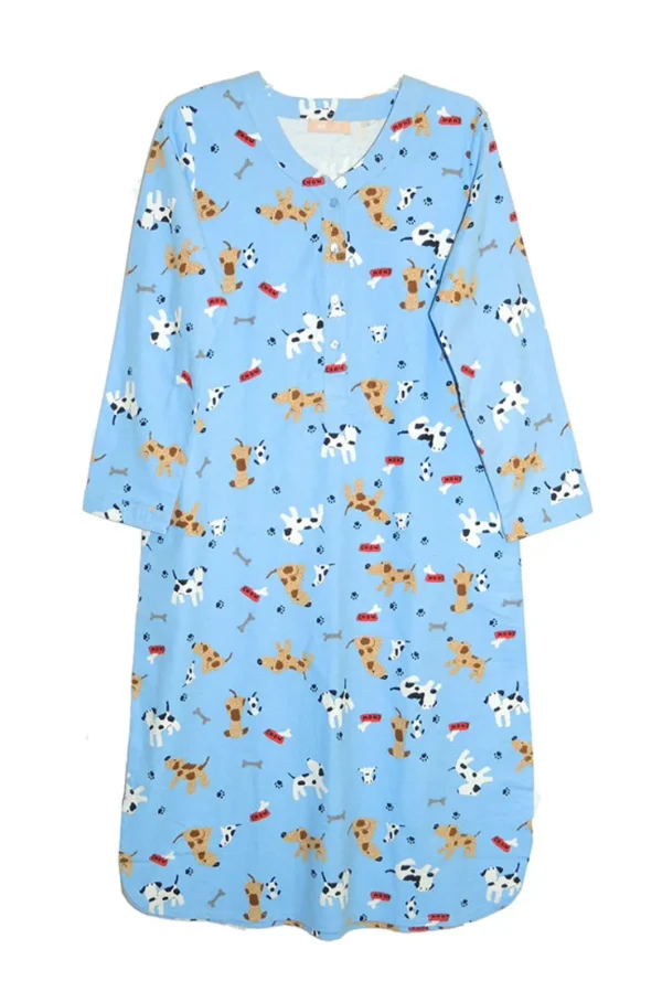 La Cera™ Dog Print Flannel Plus Size Nightshirt Blue Shop