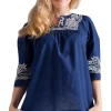 La Cera™ Embroidered Yoke Top Navy Hot