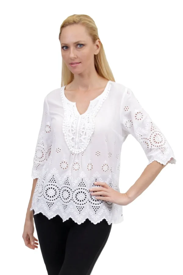 La Cera™ Eyelet Lace Top Ivory Best