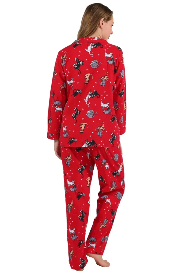 La Cera™ Flannel Cat Print Pajama Set Red Best