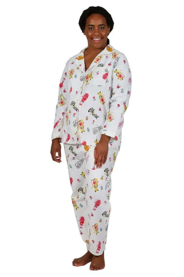 La Cera™ Flannel Cat Print Plus Size Pajama Set Ivory Store