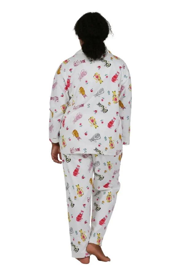 La Cera™ Flannel Cat Print Plus Size Pajama Set Ivory Store