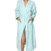 La Cera™ Flannel Floral Robe Aqua Flash Sale