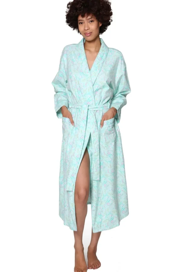 La Cera™ Flannel Floral Robe Aqua Flash Sale