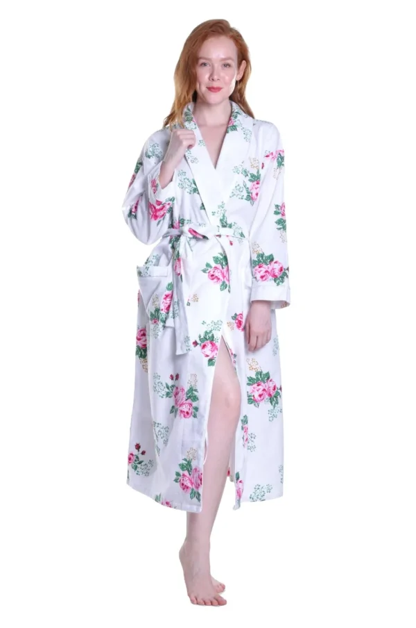 La Cera™ Flannel Floral Robe White Fashion