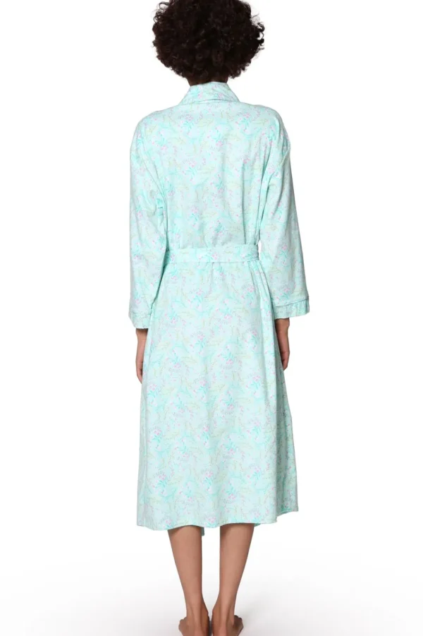 La Cera™ Flannel Floral Robe Aqua Flash Sale