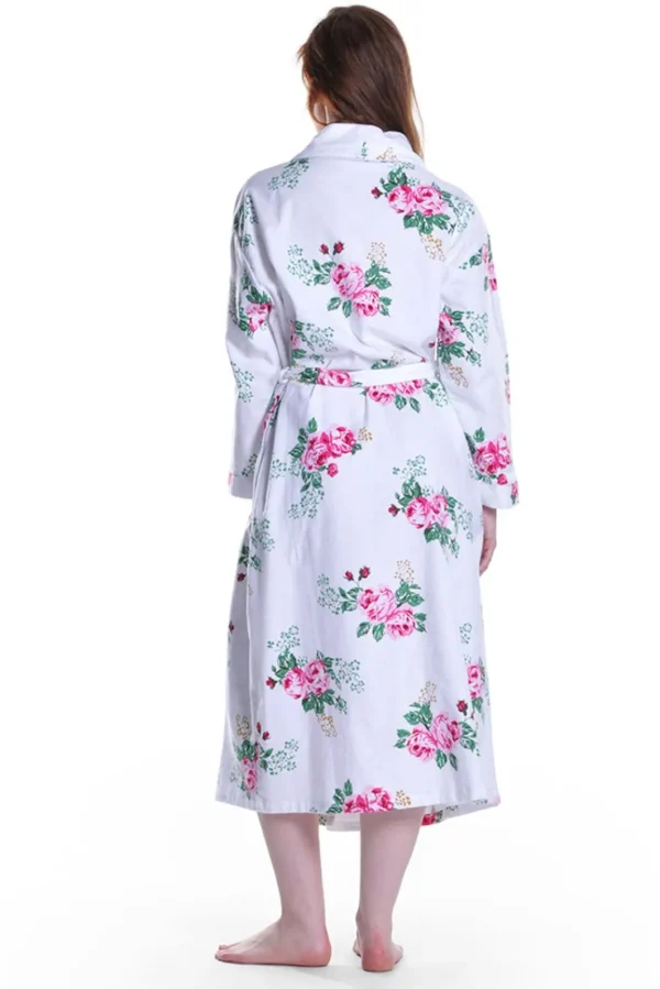 La Cera™ Flannel Floral Robe White Fashion